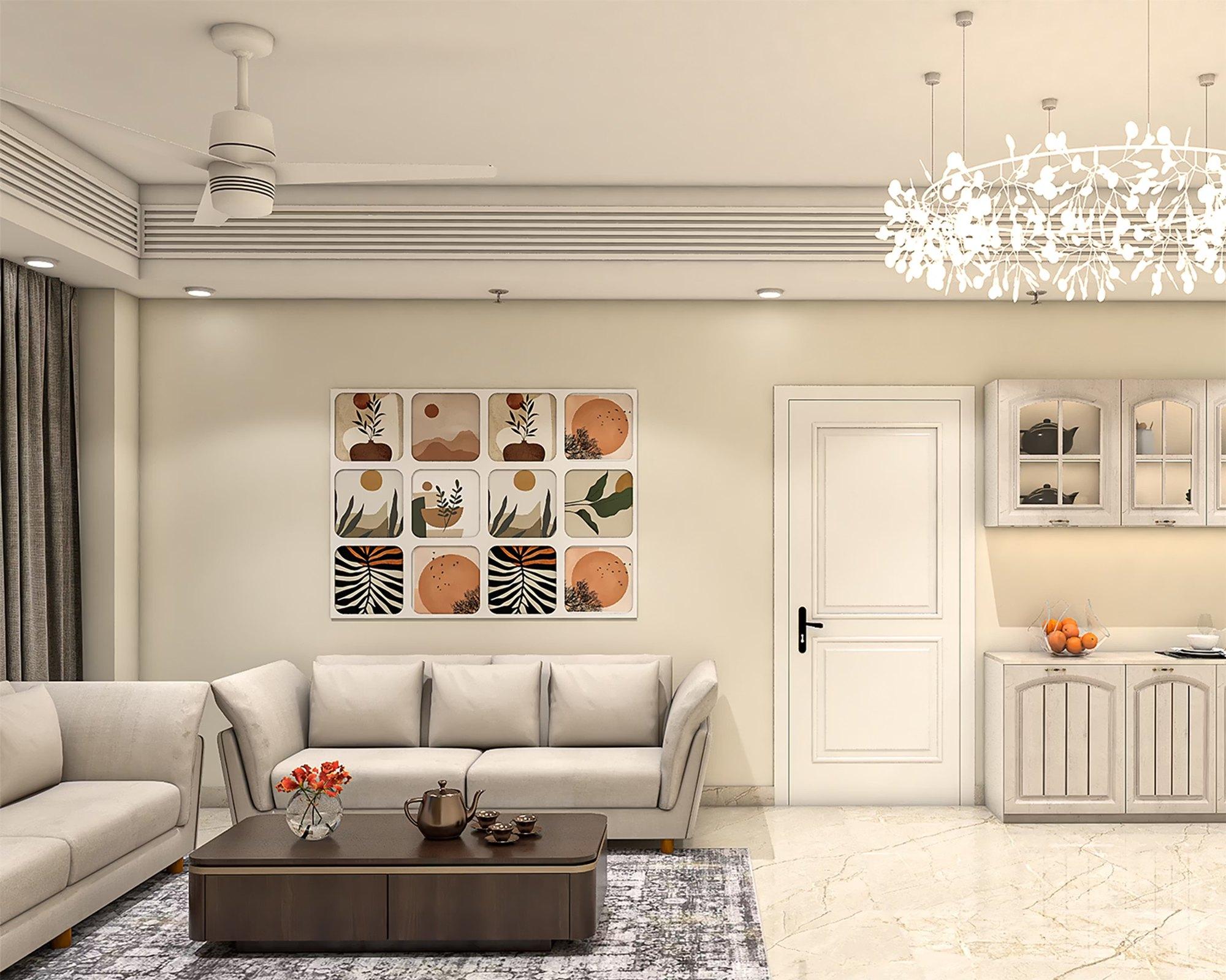 The living area, with seating and a coffee table